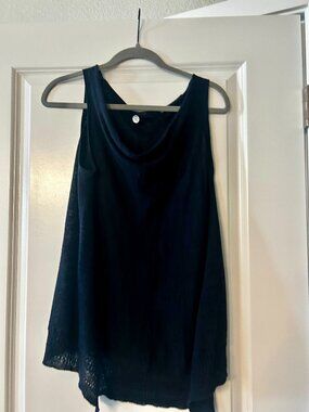 Margaret O'Leary Soft Linen/Cotton drape sleeveless sweater- navy blue